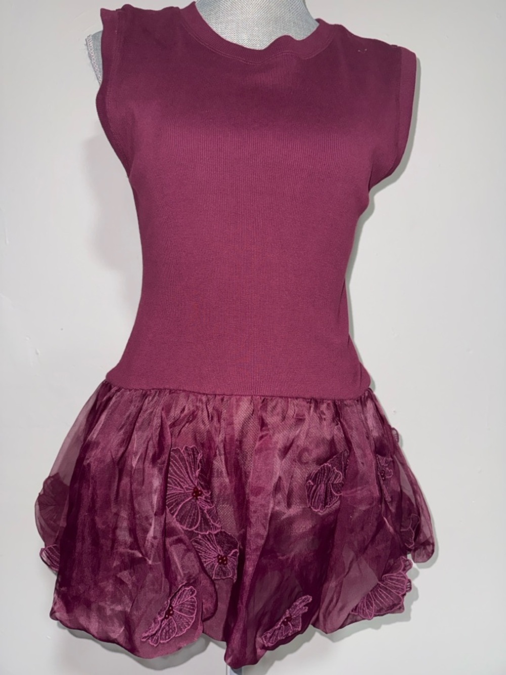 Anthropologie Plum Embroidered Tulle Party Dress